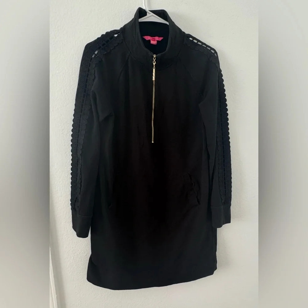 Lilly Pulitzer Skipper Popover Dress Lace Long Sleeves Onyx Size Medium Half Zip